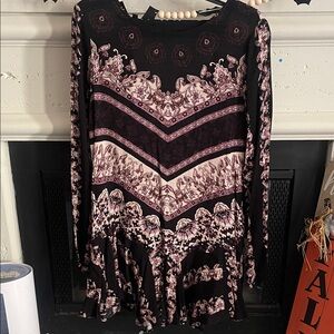 Free People Black and Pink Floral Blouse